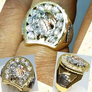 Sale GOLd 14K Mens Ring scorpion Horseshoe horse Luck solid 10 ask 8 9 11 12 - Picture 1 of 12