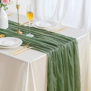 4 Pack Sage Green 10ft Cheesecloth Table Runner, Boho 35x120" Long Table Runner - Picture 1 of 7