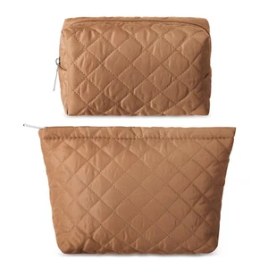 2 Pcs Quilted Makeup Bag Cute Cotton Cosmetic Bag for Women Small Travel Make... - Picture 1 of 6