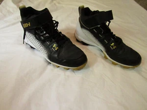 UNDER ARMOR BH HARPER 6 MENS SIZE 9 BASEBALL CLEATS MID BLACK WHITE GOLD - Picture 1 of 8