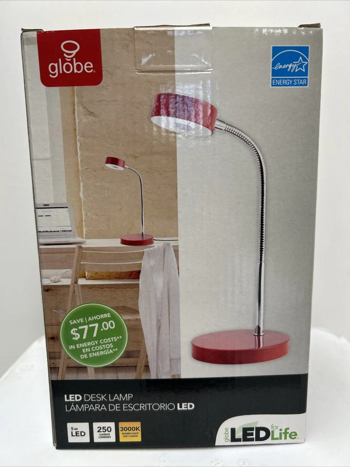 Globe Electric Company 5 Watt LED Desk Lamp Red 250 Lumens 3000k Warm Light