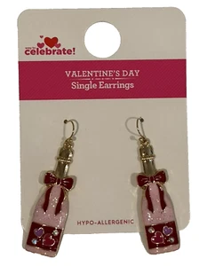 Way to Celebrate Valentine Pink Bubbly Bottle Earrings 1 Pair NEW - Picture 1 of 4