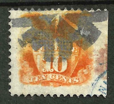 Sc #116 烤架 巨大边际 蓝色和红色 取消 10 美分 1869 年 图画 $185 US85E42 — 第 1/2 张图片