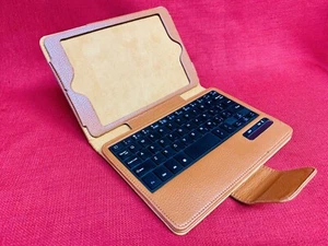 Orange-Brown Leather iPad Mini(9.7) Bluetooth Keyboard Protective Case Stand - Picture 1 of 8