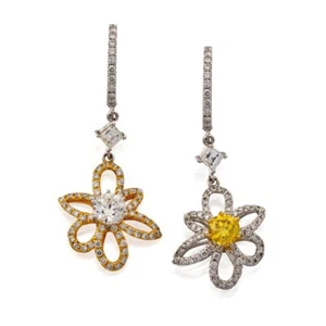 Flowerhead Swing-Drop Brilliant-Cut Yellow & White Lab-Created Diamonds Earrings - Picture 1 of 4