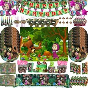 Masha And The Bear Tableware Party Supplies Kids Birthday Decoration - Picture 1 of 20