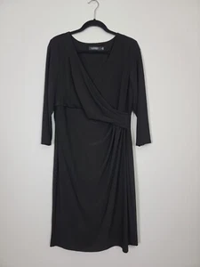 RALPH LAUREN Black Label Sheath Dress Womens Sz 16 Ruched Faux Wrap Stretch - Picture 1 of 10