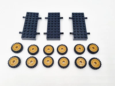 Lego Reifen Räder Gold mit Achse Aufhängung Befestigung Auto City Wheels 12x - Bild 1 von 2