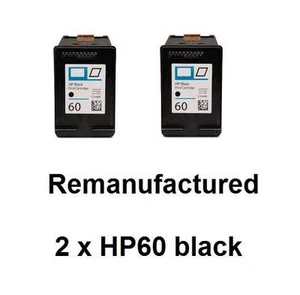 2x REM HP60 60 (CC640WA) black ink cartridges for HP D2660, F2480,F4230,F4470 - Picture 1 of 1