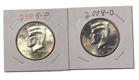 2008 P&D KENNEDY HALF DOLLAR  (2 COIN SET) Uncirculated Cover