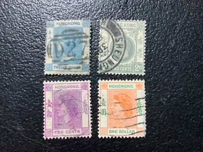 (4) Estampillas de Hong Kong 1882 Sc. 46 A1, 1903 Sc. 72 A10, 1954 Sc, 186 y 194 A25 Foto 1 de 2
