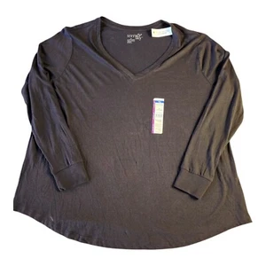 NEW Terra & Sky Plus Size Long Sleeve Black T-Shirt 2XL Core V-Neck Top Layer - Picture 1 of 8