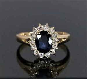 4.56 Ct Oval Cut Natural Sapphire & Diamond Proposal Ring 18K Yellow Gold Size 7 - Picture 1 of 10