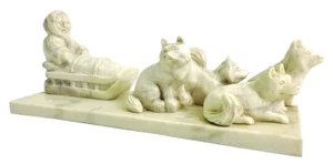 INUIT ESKIMO CARVING 4 SLED DOGS PULLING CARGO SLED 9.5” x 3" ~ VINTAGE!!! - Picture 1 of 9