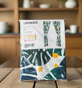 IKEA URSKOG 2 Pc Mod Green Blue Botanical Curtain Panels Tie-Backs 47 x 98 NEW - Picture 1 of 7