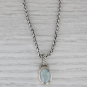 Effy Jadeite Jade Pendant Necklace Sterling Silver 18k Gold 18" Wheat Chain - Picture 1 of 8