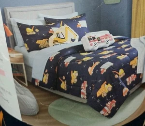 Boys Comforter 3 Piece Set Construction Vehicles Graphic Reversible Full Sz NEW - Picture 1 of 5