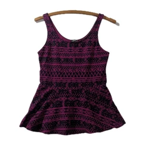 Express Peplum Tank Top Size S Magenta Black Tribal Geometric Print Stretch - Picture 1 of 6