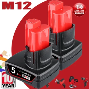 2x 5000mAh Für Milwaukee M 12 Akku XC 5,0 Ah Lithium 12V 48-11-2460 M12B5 M12B6 - Bild 1 von 12