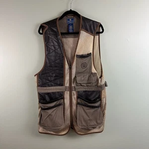 Beretta Shooting Vest Mens LG Mesh Leather Brown Clays Shell Pocket Fish Large - Picture 1 of 15
