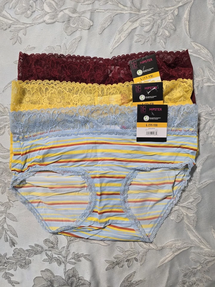 Без границ NOBO микро кружева 3-Pack многоцветный хипстер трусики - размер L новый с Ярлыками - Изображение 1 из 4
