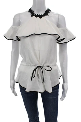 ZAC Zac Posen Womens Two-Toned Round Neck Sleeveless Blouse Top White Size 2 - Image 1 of 4