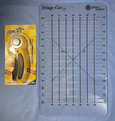 Plantilla de acolchado de corte de flecos de June Tailor y cortador giratorio OLFA 45 mm RTY-2/DX Foto 1 de 4