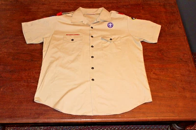 美国童子军 BSA 男式衬衫棕褐色 X 大号 XL 缝纫补丁短袖 — 第 1/4 张图片