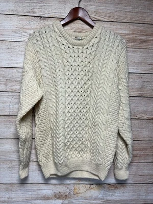Suéter Carraig Donn Aran Pescador Irlandés Cuello Redondo Talla S Lana Cable Tejido Marfil Foto 1 de 4