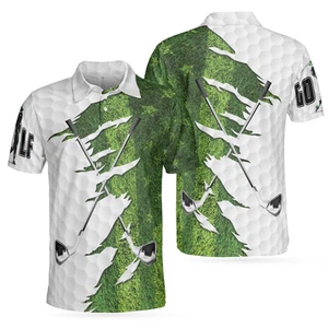 Green American Flag Men Polo Shirt Golf Ripped Clubs Course American Golfer Polo - Picture 1 of 7