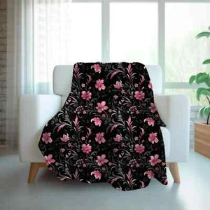 Pink Blossoms of Darkness Throw Blanket Sherpa or Velveteen: Design by Durazza - Picture 1 of 11