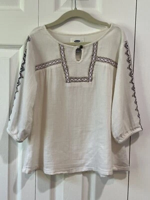 Top campesino crema bordado azul marino antiguo para niñas S (6-7) Foto 1 de 4