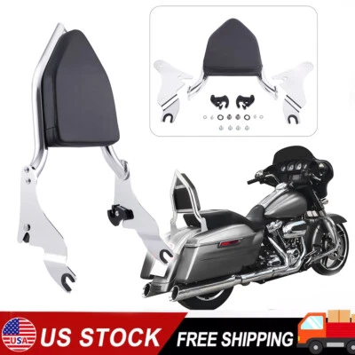 Respaldo de barra Sissy de pasajero cromado de 19" para Harley Street Glide Road King 09-24 Foto 1 de 4