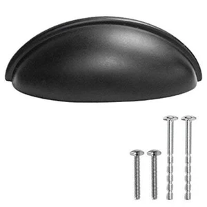 Black Kitchen Cabinet Pulls - 3 Inch Hole Center Bin Cup Drawer Handles - 10 PK - Picture 1 of 8