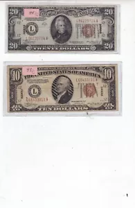 1934 A $20 & $10 Dollar Hawaii Overprint Emergency Issue Silver Certificate (2) - Picture 1 of 2
