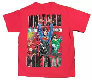 Justice League Unlimited Boys T-Shirt Unleash Your Inner Hero DC Comics L 10/12 - Picture 1 of 3
