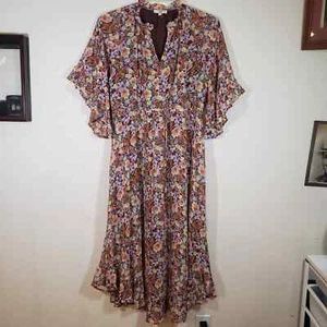 Entro Floral Ruffle Dress S Sheer Lined Cottage Core - Picture 1 of 13