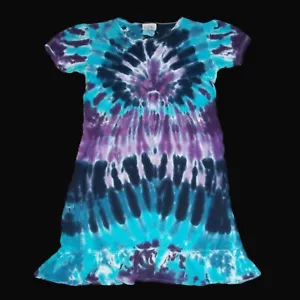 Organic Cotton Tie Dye Girl's Dress Blue & Purple 8 Hippie Tye Dyed - Picture 1 of 1
