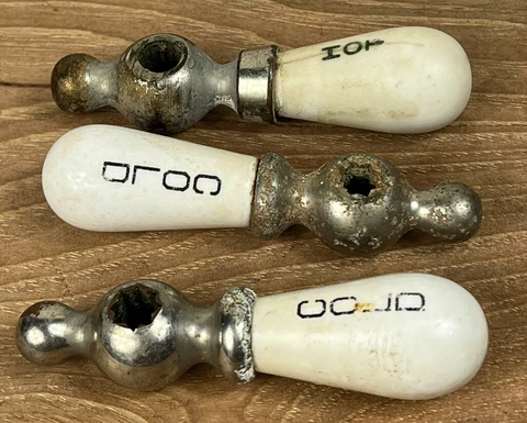 3 Vtg Porcelain Faucet Handles Levers White Salvage Bathroom Sink Tub Hot Cold Cover