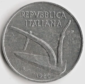 1980 Italy - 10 Lire - KM# 93 - Aluminum - Free Delivery - Picture 1 of 2