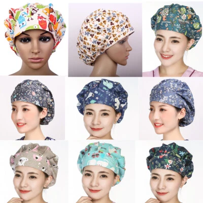Floral Scrub Cap Working Hat Work Accessories Hair Cover Breathable Animal Print - Image 1 of 4