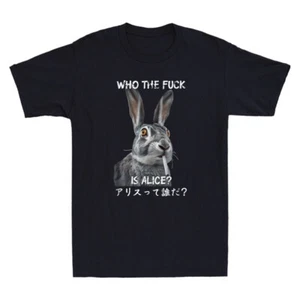 Who The Fvck Is Alice Funny Rabbit Smoking Japanese Art Quote Men's T-Shirt Tee - Picture 1 of 8
