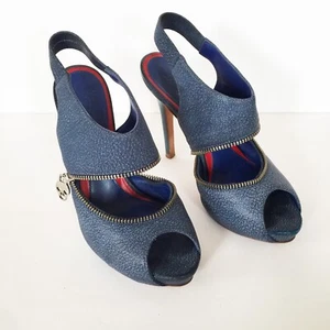 ALEXANDER McQUEEN TACCO IN PELLE CERNIERA BLU DENIM taglia 36 US 6 - Foto 1 di 9