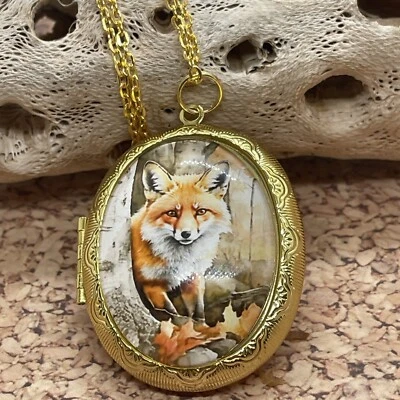Medallón con foto dorado recuerdo de boda urna de ceniza medallón zorro zorro collar rústico Foto 1 de 4