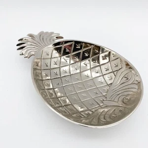 Decorative 20cm Silver Plated Metal Pineapple Trinket Tray Jewellery Dish Gift - Picture 1 of 9