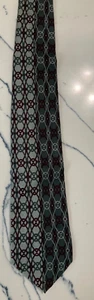 Geoffrey Beene Men's Necktie Green Shades Red Geometric Silk 57 Inch Length NTD - Picture 1 of 6
