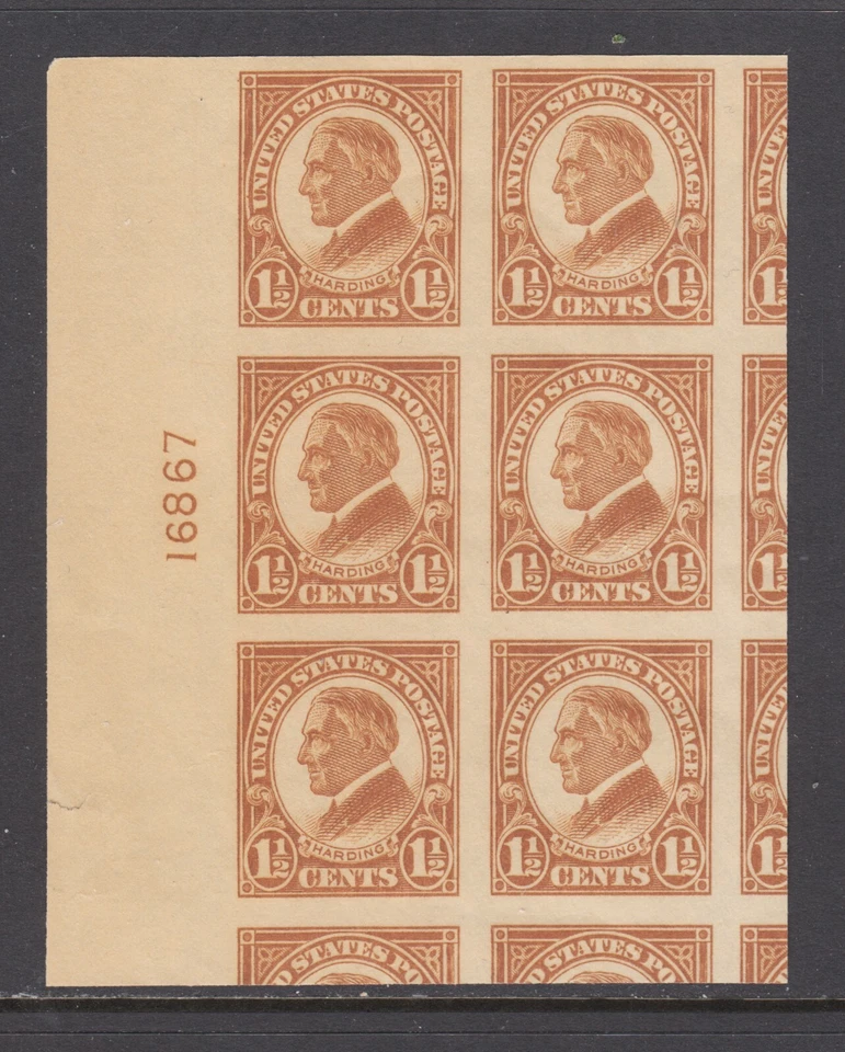 US Sc 576 MNH. 1925 1½c Warren G Harding, imperf left side plate block 16867, XF - Image 1 of 1
