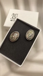 Ehinger Schwarz Ohrringe Gemme Kamee Perlmutt 925 Silber Schmuck Clips Funktiona - Bild 1 von 7