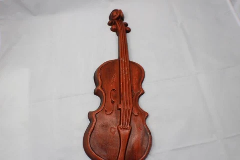 Vintage Royal Cast Metal Violin Wall Hanging 18" Golden Brown Orange Cover