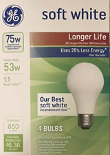 4 GE 75-Watt Soft White Old Style A19 Light Bulbs w/Medium Base - NEW